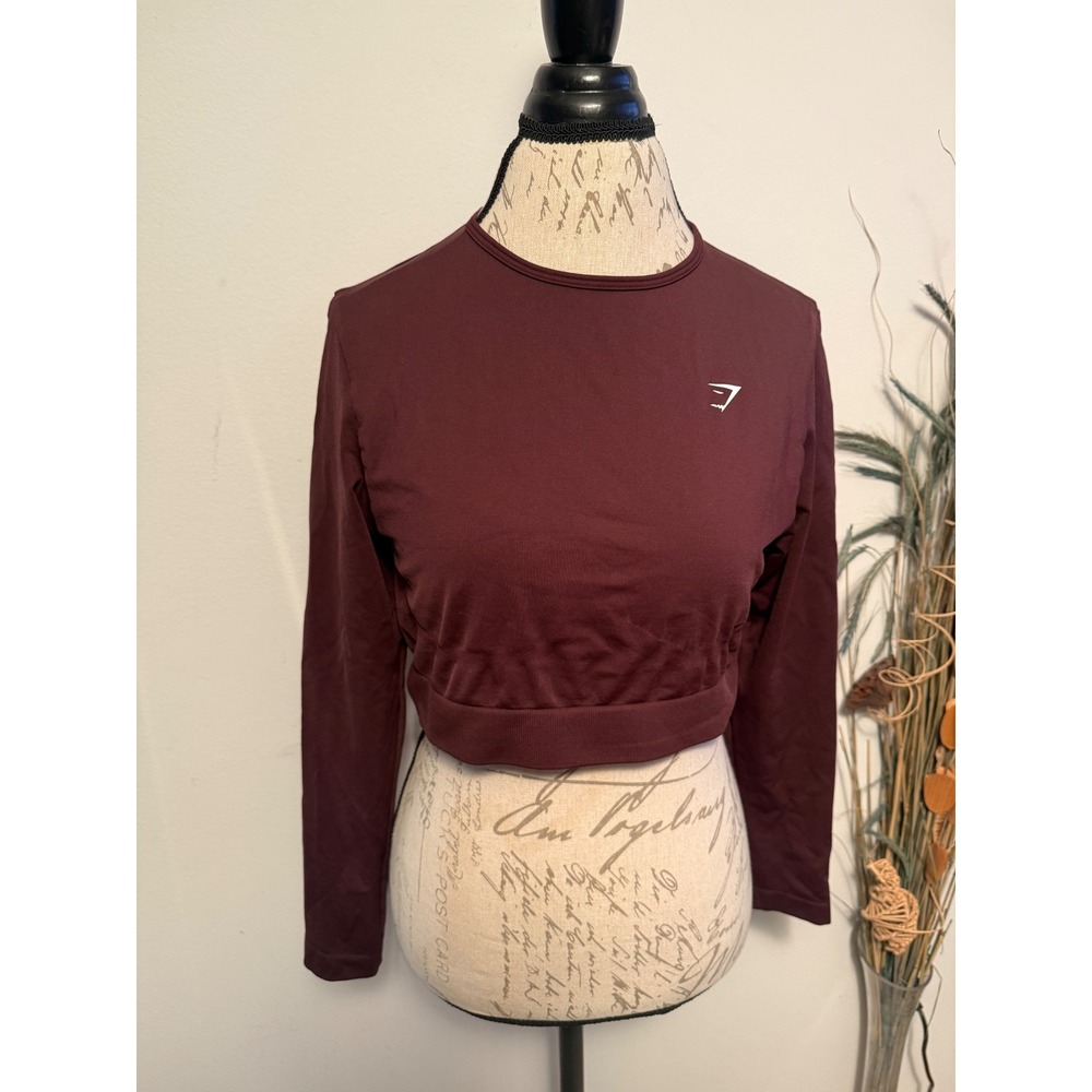 Gymshark Womens XXL Burgundy Long Sleeve Crop Top Athletic Training Shirt